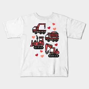 Kids Valentines Day Construction Trucks Funny Boys Kids Toddler Kids T-Shirt